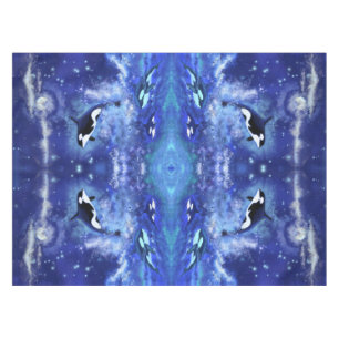 Killer Whales on Full Moon Blue Tablecloth