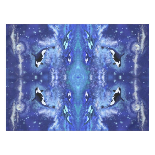 Killer Whales on Full Moon Blue Tablecloth (Front (Horizontal))