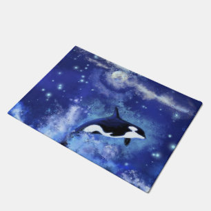 Killer Whales on Full Moon Doormat - Blue