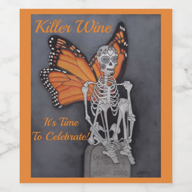 Killer Wine Skeleton Personalize Text 6 Labels (Single Label)