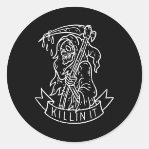 Killin It, Funny Grim Reaper Distressed Tattoo Art Classic Round Sticker