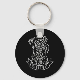 Killin It, Funny Grim Reaper Distressed Tattoo Art Keychain