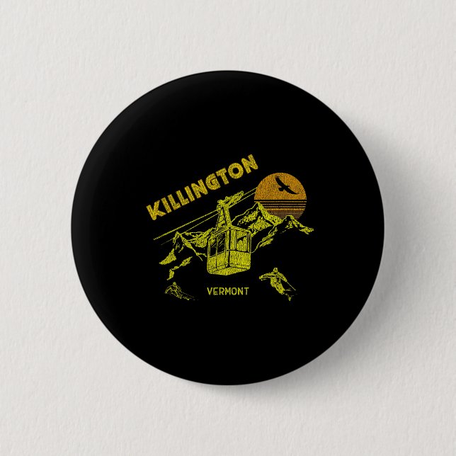 Killington Vermont Distressed Retro Skiing Tee  2 Inch Round Button (Front)