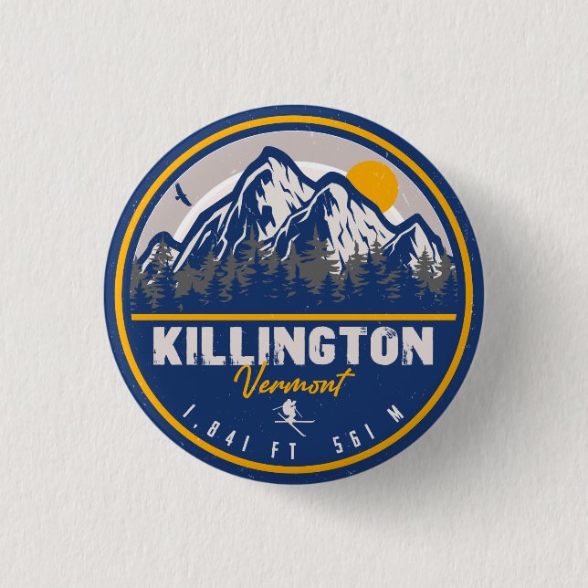 Killington Vermont Retro Sunset Ski Souvenirs 1 Inch Round Button (Front)