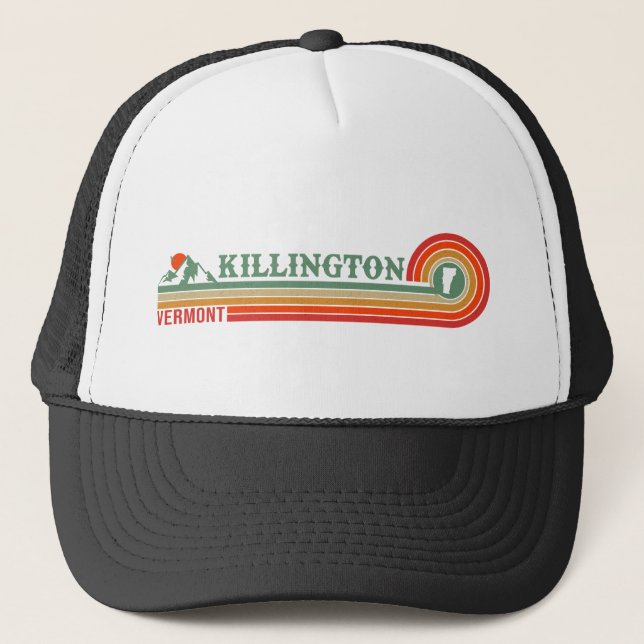Killington Vermont Retro Sunset Ski Souvenirs 60s Trucker Hat (Front)