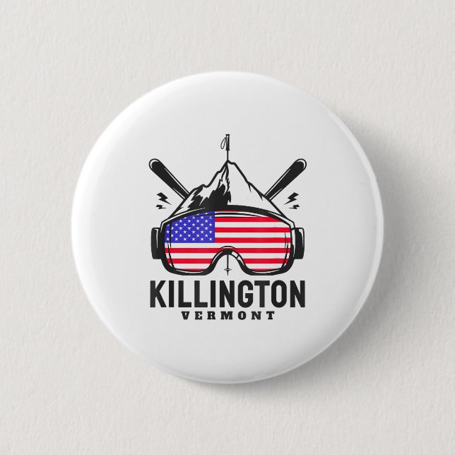 Killington vermont ski retro skiing  2 inch round button (Front)