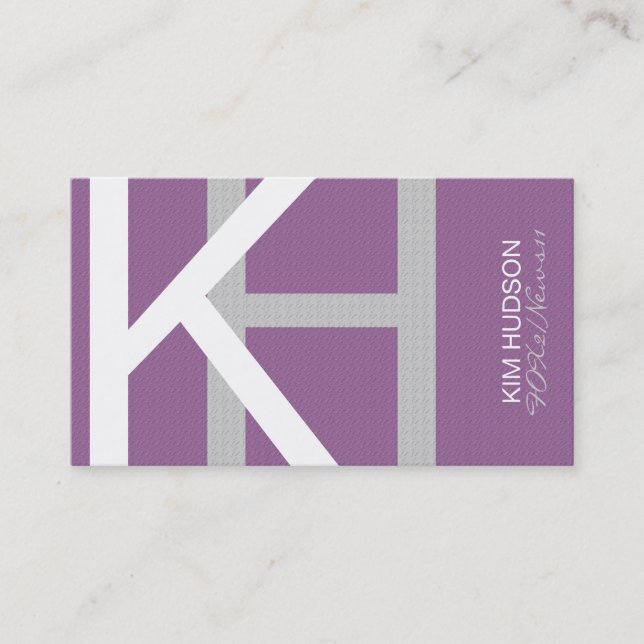 Kim H Trendy Textured Monogram Business Card (Front)