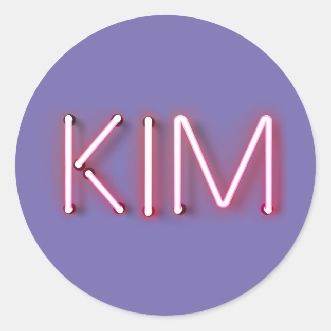 Kim name in glowing neon lights novelty classic round sticker (Front)