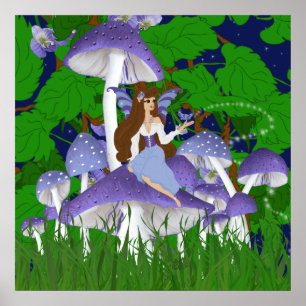 Kimaria Faery on Mushrooms with Butterfly Print