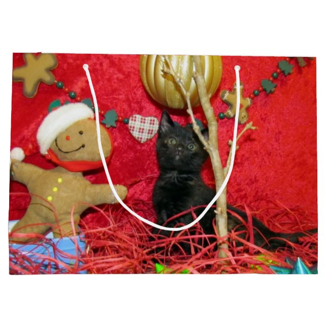 Kimba's Christmas Tree -Cat /Kitten Large Gift Bag (Back)