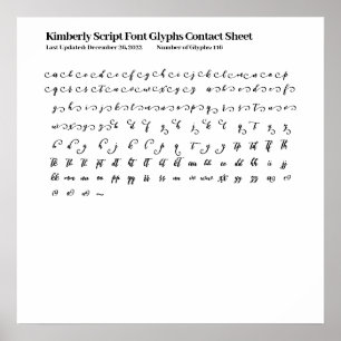 Kimberly Script Font Glyphs Contact Sheet Poster