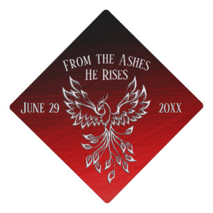 Kimberly White Phoenix Rises Red n Black Ashes Graduation Cap Topper