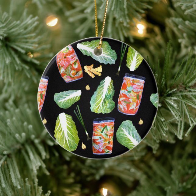 Kimchi Ingredients Fun Fermentation Watercolor Ceramic Ornament (Tree)
