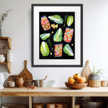 Kimchi Ingredients Spicy Watercolor Art Poster<br><div class="desc">Check out this super cool fresh and fun fermentation pattern. Kimchi ingredients fly around on this cute poster. Hand painted in watercolor by me for you! You can add text and change the background colour too. You can purchase a simple poster or a fully framed and matted version! Thank you...</div>