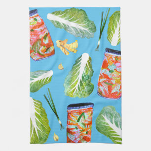 Kimchi Ingredients Watercolor Fun Fermentation Kitchen Towel
