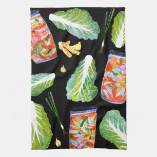 Kimchi Ingredients Watercolor Fun Fermentation Kitchen Towel