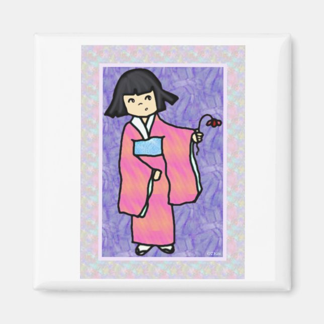 Kimi doux dans un Kimono tenant un aimant à fleurs (Devant)