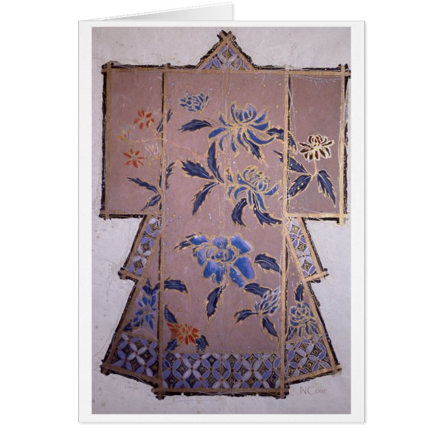 Kimono beige aux fleurs bleues (Devant)