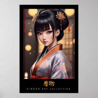 kimono bleu orange - art mural japonais
