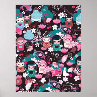 Kimono Cuties Kawaii Poster de Fluff