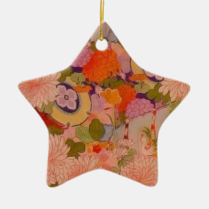 Kimono Flower Pink Floral Pattern Ceramic Ornament