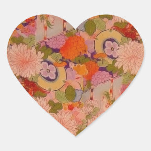 Kimono Flower Pink Floral Pattern Heart Sticker
