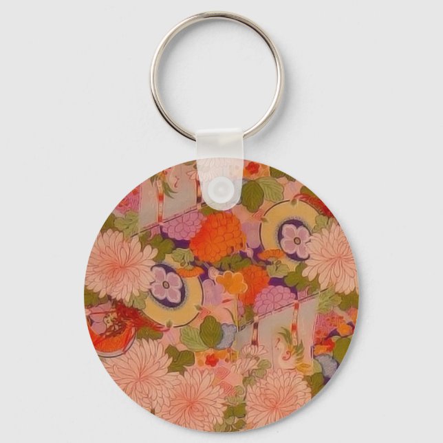 Kimono Flower Pink Floral Pattern Keychain (Front)