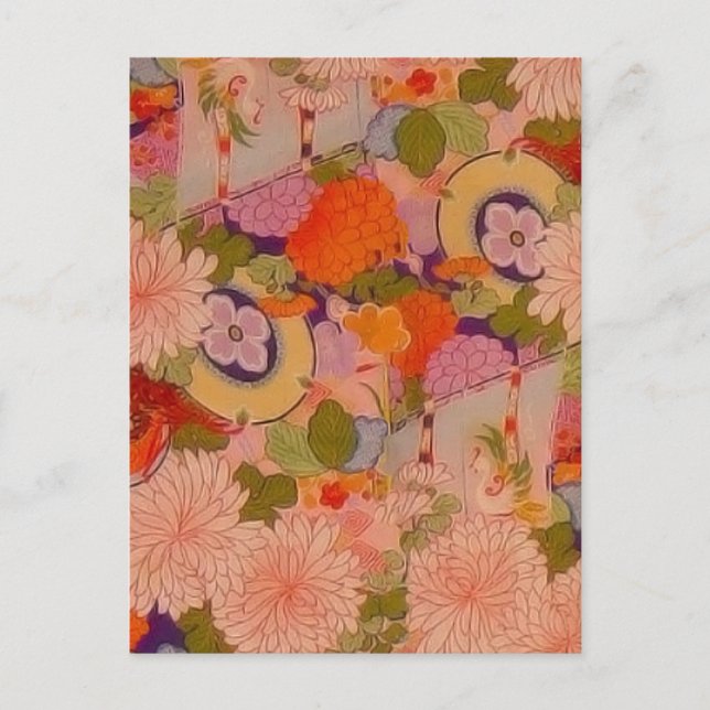 Kimono Flower Pink Floral Pattern Postcard (Front)