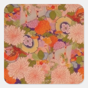 Kimono Flower Pink Floral Pattern Square Sticker