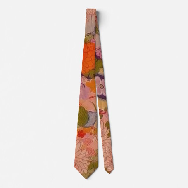 Kimono Flower Pink Floral Pattern Tie (Front)