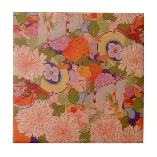Kimono Flower Pink Floral Pattern Tile (Front)