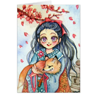 Kimono Girl Holding Little Fox