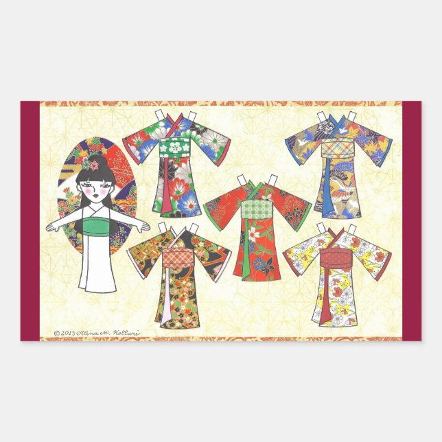 Kimono Girl Kokeshi Paper Doll Stickers (Front)