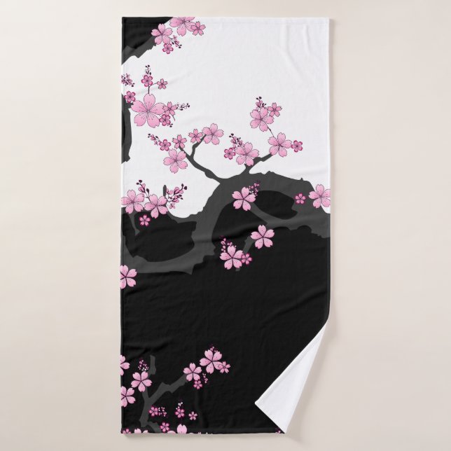 Kimono japonais Sakura noir et blanc (Serviette de bain)