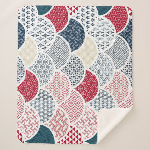 Kimono Line Art: Traditional Geometric Pattern Sherpa Blanket