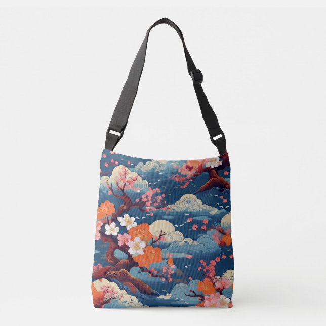 Kimono pattern inspired japanese fabric crossbody bag (Front)