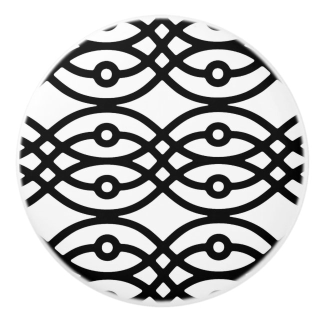 Kimono print, black on white ceramic knob (Front)