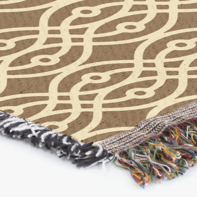 Kimono print, chocolate brown and tan throw blanket (Corner)