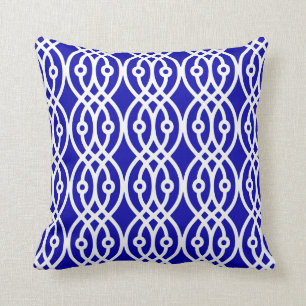 Kimono print, cobalt blue and white throw pillow