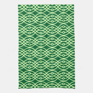 Kimono print, dark & light green kitchen towel