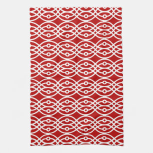 Kimono print, dark red and white kitchen towel