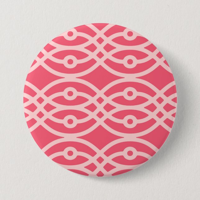 Kimono print, deep coral pink 3 inch round button (Front)