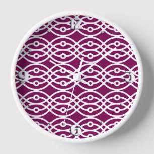 Kimono print, eggplant purple and white clock