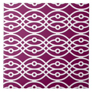 Kimono print, eggplant purple and white tile