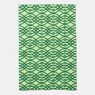 Kimono print, light & dark green kitchen towel