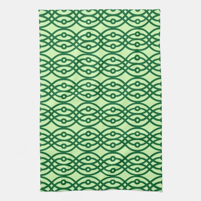 Kimono print, light & dark green kitchen towel (Vertical)
