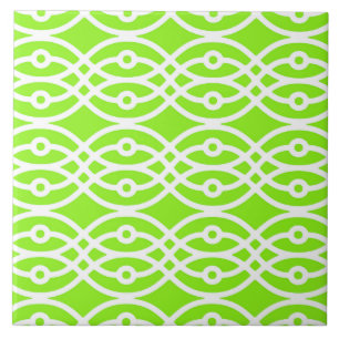 Kimono print, lime green and white tile