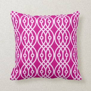 Kimono print, magenta and pink throw pillow