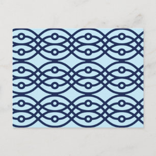 Kimono print, navy and light blue postcard