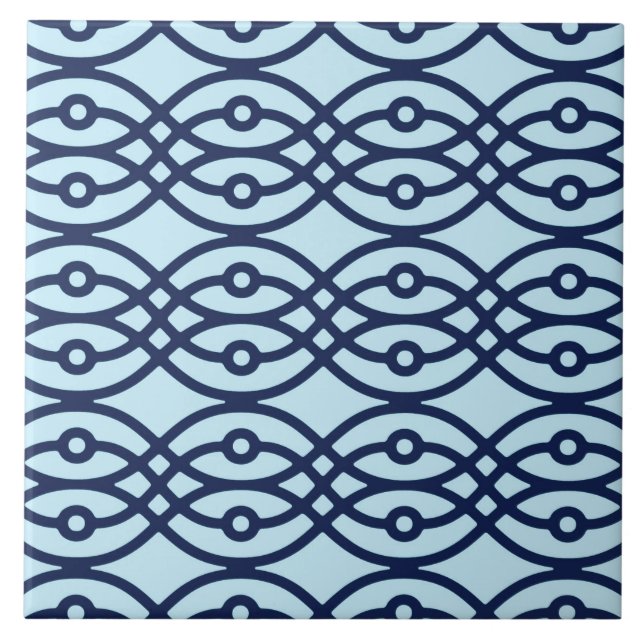Kimono print, navy and light blue tile (Front)